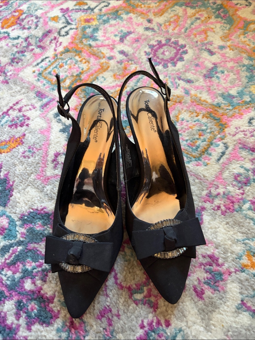 Worthington Black Pointed Slingback Heels with Bow